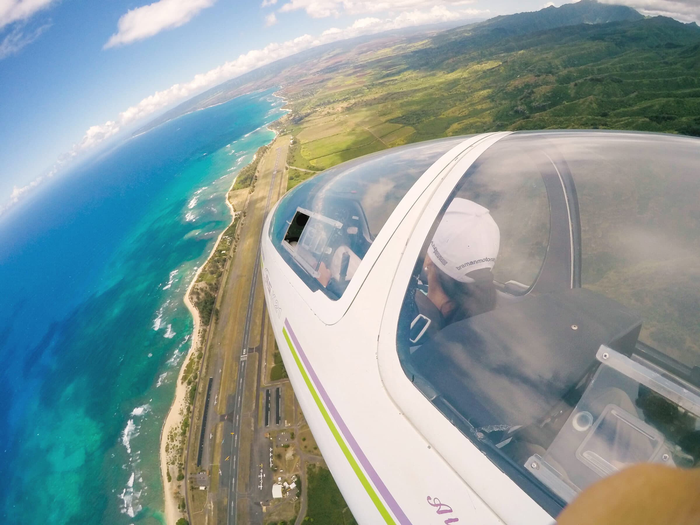 Canopy view looking out over the coastline from a glider near Dillingham Airfield